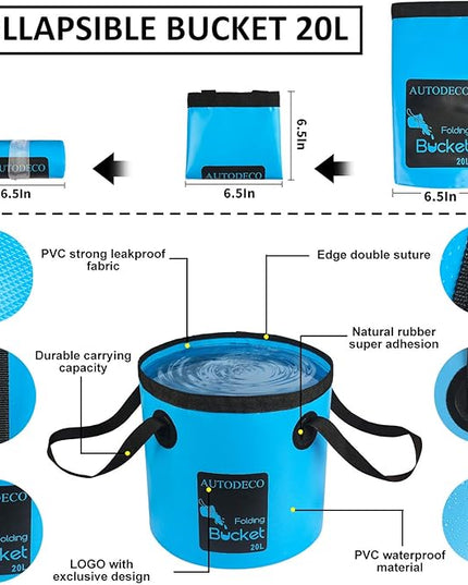AUTODECO 22Pcs Car Wash Cleaning Tools Kit Car Detailing Set with Blue Canvas Bag Collapsible Bucket Wash Mitt Sponge Towels Tire Brush Window Scraper Duster Complete Interior Car Care Kit