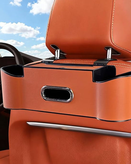 Backseat Car Organizer,4 in 1 Multifunctional Car Back Seat Storage Box with Drink Cup Holder Tissue Box, for Hold Phone,Snacks, Drinks, Handbag (Orange)