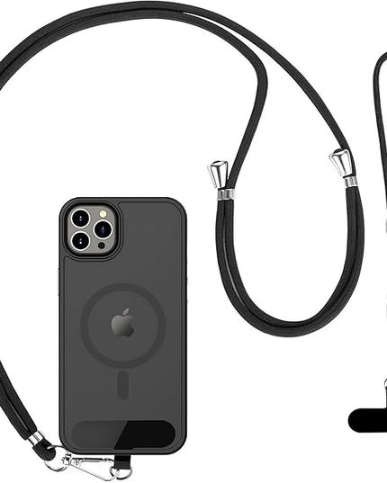 CACOE Cell Phone Lanyard 2 Pcs-1 Pcs Adjustable Neck Strap,1 Pcs Wrist Strap, 2 Pcs Pads, Universal Crossbody, Multifuctional Compatible with Most Smartphones(Black)