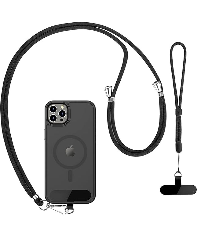 CACOE Cell Phone Lanyard 2 Pcs-1 Pcs Adjustable Neck Strap,1 Pcs Wrist Strap, 2 Pcs Pads, Universal Crossbody, Multifuctional Compatible with Most Smartphones(Black)
