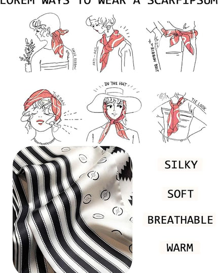 Head Scarf Purse Handle Neck Satin Hair Scarfs For Bag Lightweight Silky Long Thin Women's Fashion Scarves 59 * 5.9”