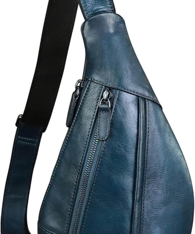 LRTO Genuine Leather Sling Bag for Men and Women Vintage Real Leather Crossbody Chest Bags Backpack Purse for Travel Hiking