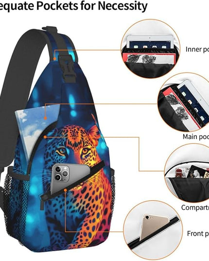 Animal Face Sling Bag Crossbody Bags Chest Bag Backpack for Travel Running and Hiking for Men Women Colorful Leopard
