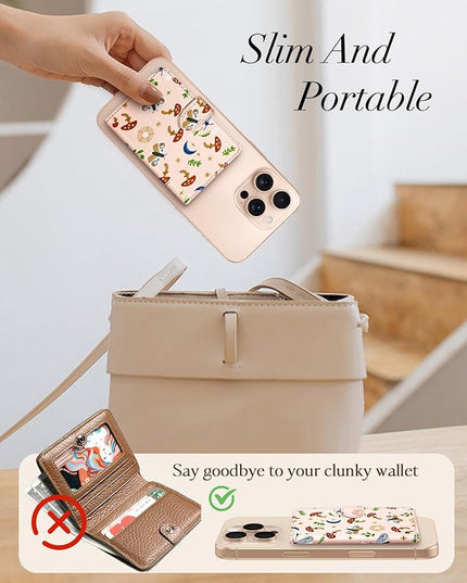 Shorogyt for Magnetic Phone Wallet Compatible with Magsafe Card Holder -Cute Luxury Slim Leather Mag Wallets for Women Fit 4 Cards,for iPhone 17/16/15/14/13/12 Series for Apple RFID Magnet, Butterfly