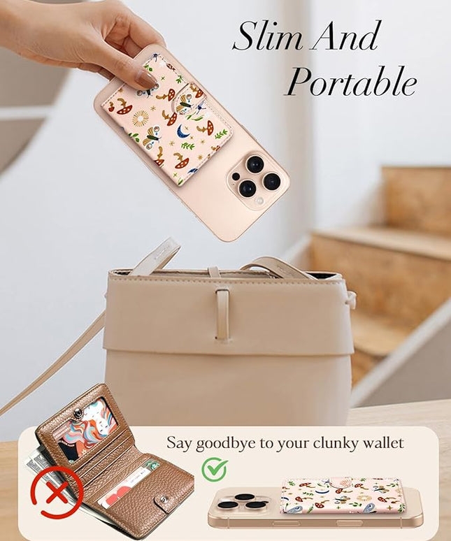 Shorogyt for Magnetic Phone Wallet Compatible with Magsafe Card Holder -Cute Luxury Slim Leather Mag Wallets for Women Fit 4 Cards,for iPhone 17/16/15/14/13/12 Series for Apple RFID Magnet, Butterfly