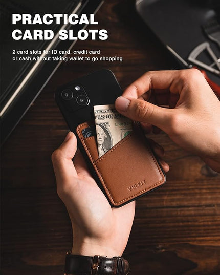 VULKIT Phone Card Holder Wallet Leather Adhesive Pocket RFID Blocking Credit Card Sleeves Stick Back of Phone Smartphones Brown
