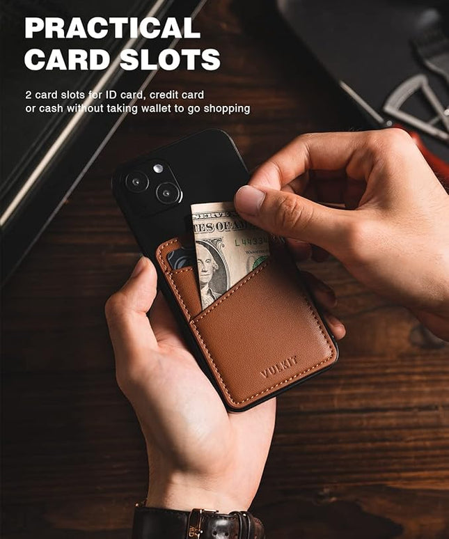 VULKIT Phone Card Holder Wallet Leather Adhesive Pocket RFID Blocking Credit Card Sleeves Stick Back of Phone Smartphones Brown