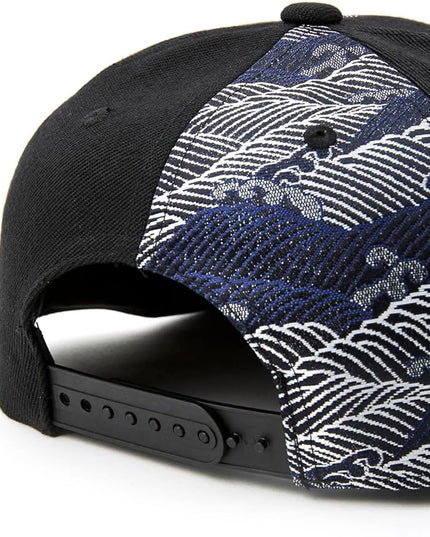 W@nderFabric Traditional Japanese Kimono Baseball Cap, Embroidered Pattern, Adjustable Snapback Flat Brim, 6-Panel Cap