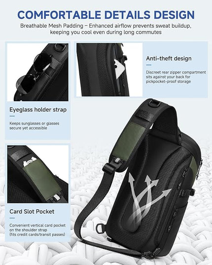 Somago Sling Backpack with USB Charging Port Water-Resistant Tactical Backpack Crossbody Chest Bag with Anti-theft Pocket