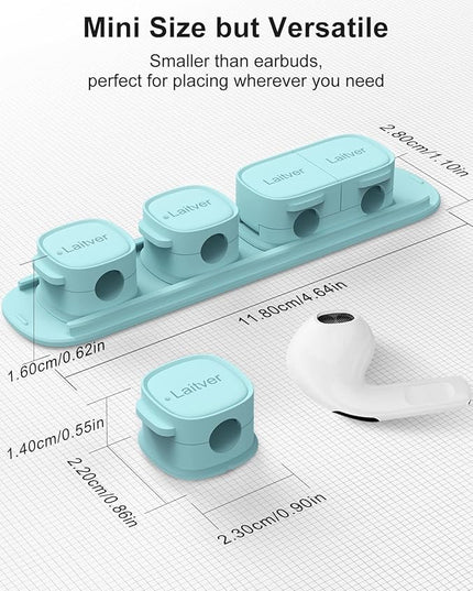 6 Pack Magnetic Cable Clips [1s Open/Lock], Laitver Cord Organizer Holder Strong Adhesive Desk Cable Management- Organize Charging Cords Neatly for Home, Office, Car,Desk, Nightstand-Blue