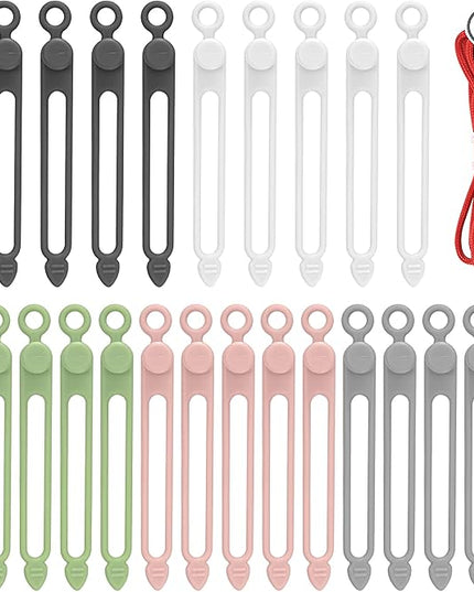 25 Pcs Silicone Cable Ties, Reusable Cable Straps Wire Organizer, Cable Management Cord Organizer for Fastening Earphone Phone Charger Home Office Desk Kitchen Appliances Cable Cords Wires