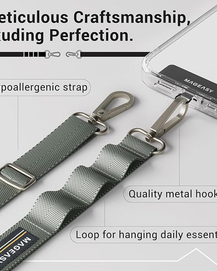 MAGEASY Universal Cell Phone Lanyard Crossbody - Anti-Theft Crossbody Phone Strap for iPhone 16 Pro Max & Most Smartphones, for Men & Women | 20mm (Misty Blue)