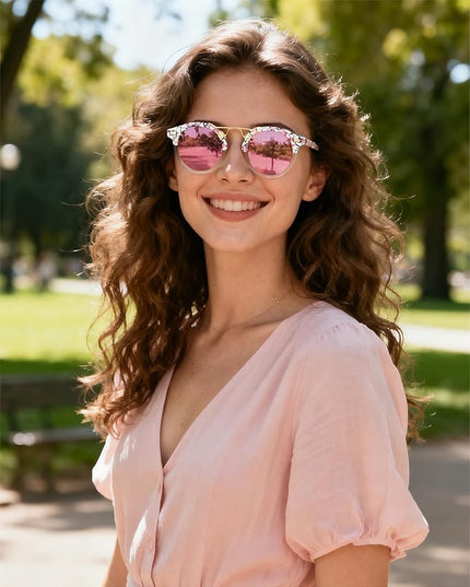 CARFIA Small Face Acetate Polarized Sunglasses for Women UV Protection, Retro Double Bridge Eyewears Metal Brow Round Sunnies