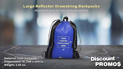 DISCOUNT PROMOS Custom Classic Polyester Drawstring Backpack Set of 10/50/100, Personalized Bulk Pack - Great for Travelling, Gym and for Everyday Use - Blue