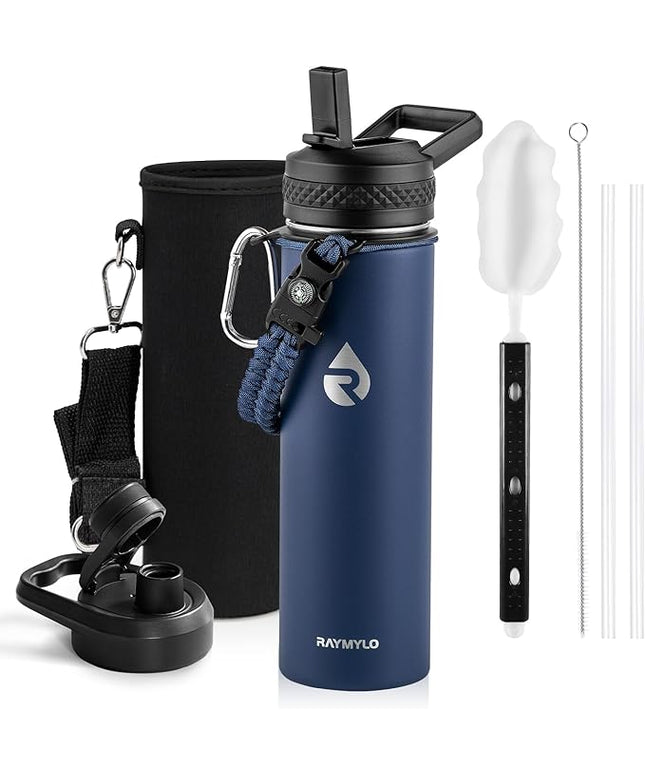 Insulated Water Bottle 20 oz, Triple Wall Vacuum Stainless Steel (Cold for 48 Hrs), Leak Proof & Non-BPA, Kids Water Bottle Jug for School with Straw Spout Lids, Navy Blue