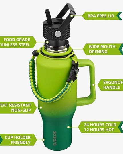 BJPKPK Insulated Water Bottles with Straw Lid, 35oz Metal Water Bottle with 2 lids & Paracord Strap, Double Wall Stainless Steel Tumbler with Handle, Reusable Cups, Mugs, Thermo, Bamboo Grove