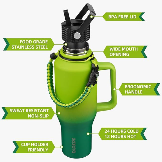 BJPKPK Insulated Water Bottles with Straw Lid, 35oz Metal Water Bottle with 2 lids & Paracord Strap, Double Wall Stainless Steel Tumbler with Handle, Reusable Cups, Mugs, Thermo, Bamboo Grove