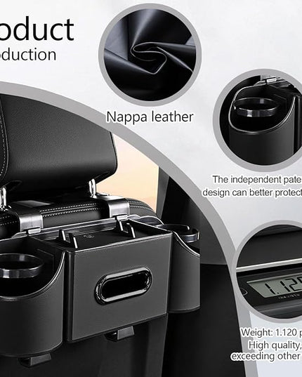 Back Seat Car Organizer,4 in 1 Multifunctional Car Back Seat Storage Box with Drink Cup Holder Tissue Box, for Hold Phone,Snacks, Drinks, Handbag-Black