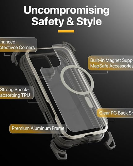 MAGEASY Designed for iPhone 16 Pro Max Case with Strap - 20ft Drop Protection Compatible with MagSafe, Transformable 2-in-1 Protective & Lanyard Case, Aluminum Frame | Odyssey Strap M (Metal Silver)