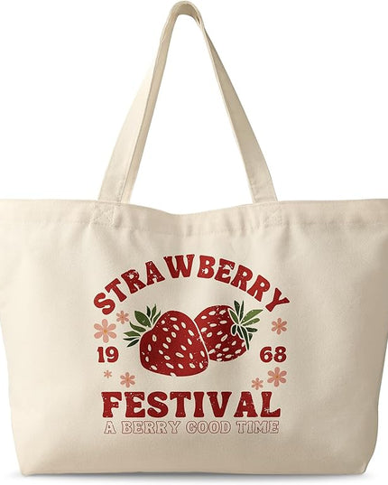 Large Tote Bag for Women - Canvas Tote Bag with Zipper Aesthetic Reusable Shoulder Bag for Gym, Travel, Work