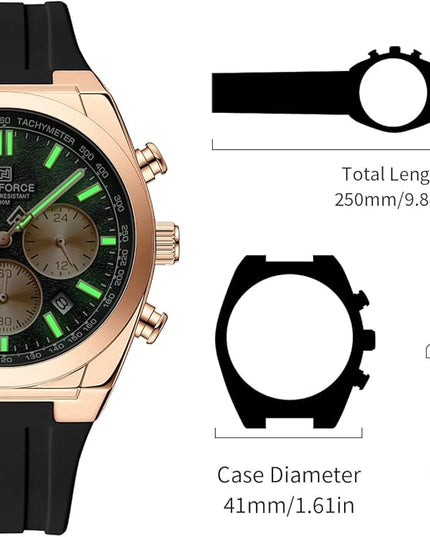 NAVIFORCE Watches for Men Multifunctional Chronograph Analog Quartz Waterproof Wirstwatch Silicone Strap Man Gifts