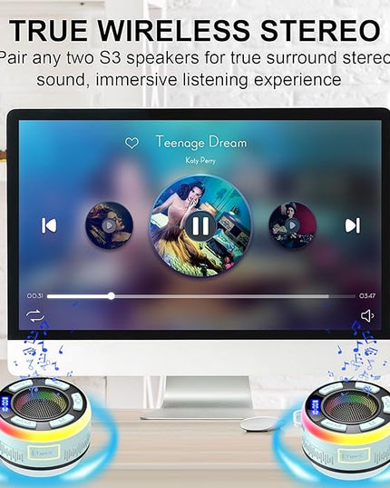 Shower Bluetooth Speaker IPX7 Waterproof, Portable Bluetooth Speakers with Suction Cup and Time Display, Crystal Sound&Bass LED Light 1100mAh, Wireless Shower Speaker for Outdoor/Kayak/ Light Cyan