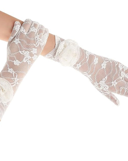 BABEYOND Lace Gloves Women - Floral Opera Gloves Stretchy Elegant Tea Party Accessories for Wedding Prom Evening Party
