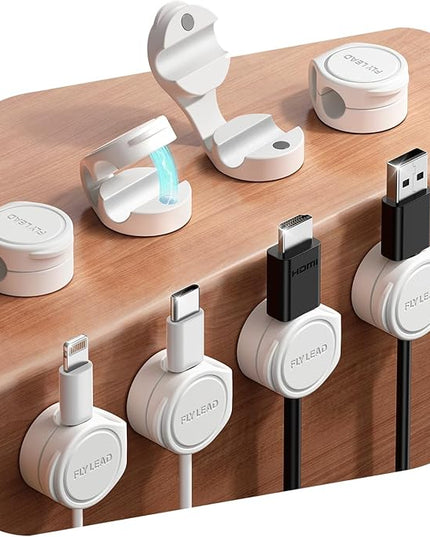 8-Pack Cord Organizer Silicone Magnetic Cable Clips [8 mm Wider Cable Accessible] Desk Wire Management, FLYLEAD Desktop Cord Holder for Nightstand, Office Workspaces Desk Organization Home Accessories
