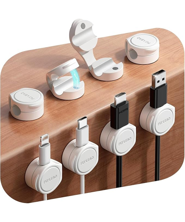 8-Pack Cord Organizer Silicone Magnetic Cable Clips [8 mm Wider Cable Accessible] Desk Wire Management, FLYLEAD Desktop Cord Holder for Nightstand, Office Workspaces Desk Organization Home Accessories