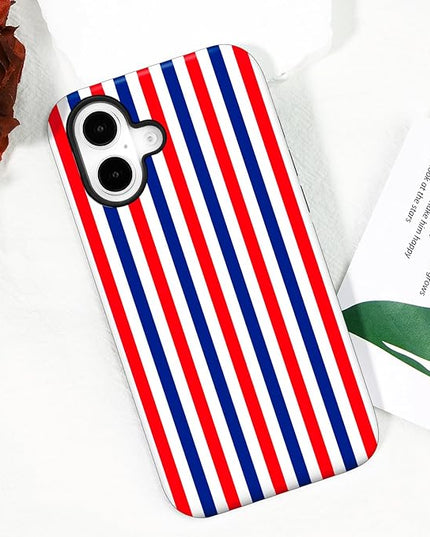Magnetic for iPhone 17 Case Cute Stripes Phone Case, Shockproof Slim TPU and Hard PC Protective Phone Cover Compatible with MagSafe Designed for Women Girls, Red and Blue