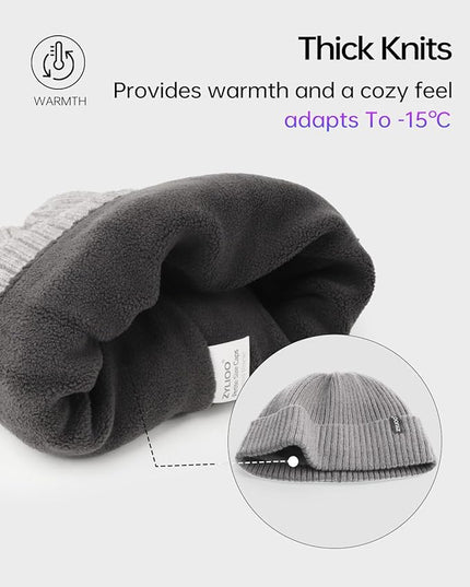Zylioo Plus Size Fleece Lined Beanie Hat,2XL/XL/L/M/S Thermal Knitted Hat,Winter Warm Lined Snow Hats for Women Men