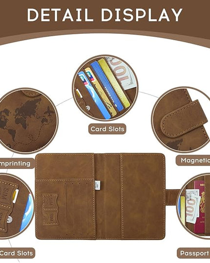 ILIYAH-Passport Cover-Passport Holder Travel Wallet-RFID Blocking Passport Case Travel Accessories Card Holder Wallet Unisex Travel Gifts(Brown)