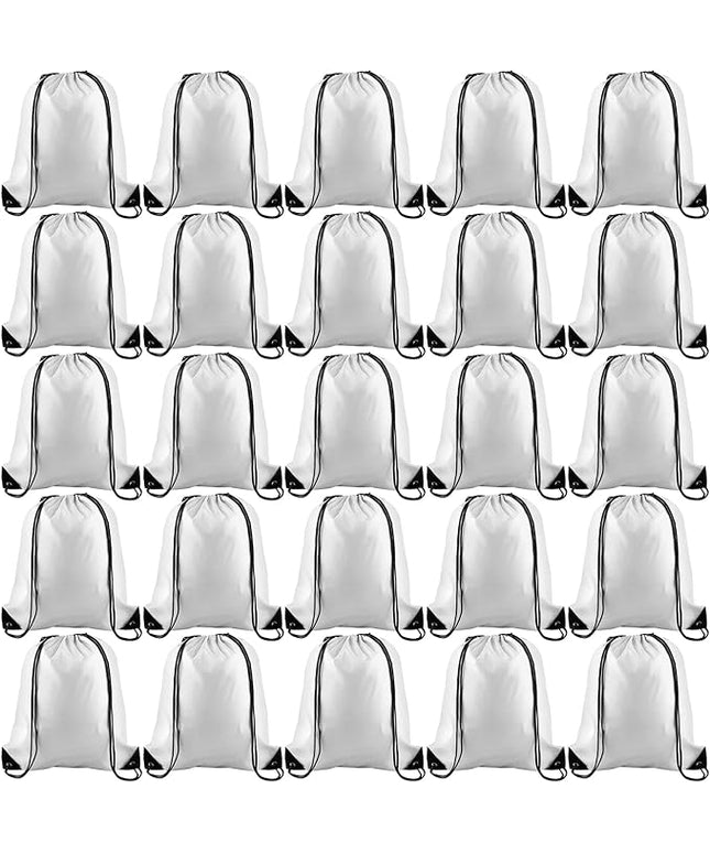 KUUQA 50Pcs White Drawstring Backpack Bulk Drawstring Bags String Bags Storage Bags Gym Backpack for Sport Gym Traveling
