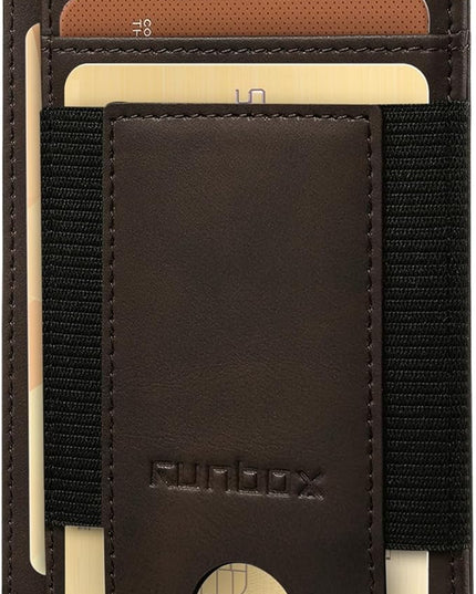 RUNBOX Slim Minimalist Wallet 8-12 Cards Front Pocket RFID Blocking Leather Small Thin Card Holder Wallets for Men and Women Gifts for Him