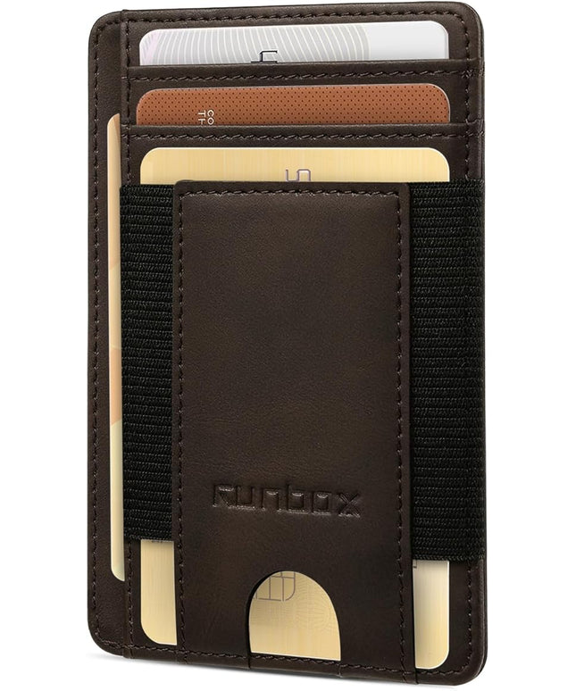 RUNBOX Slim Minimalist Wallet 8-12 Cards Front Pocket RFID Blocking Leather Small Thin Card Holder Wallets for Men and Women Gifts for Him