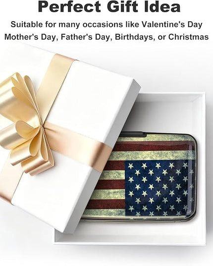 ELFISH Mini RFID Aluminum Wallet Credit Cards Holder Business Card Case Metal ID Case for Men Women (Flag)