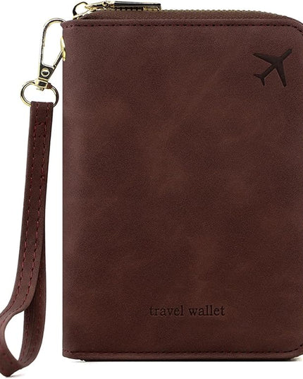 Passport Holder for Travel Women and Men RFID Passport Holder with Card Slots Holder Passport Case Passport cover Passport Wallet Travel Essentials and Accessories (Short Zipper, SZH-Brown)