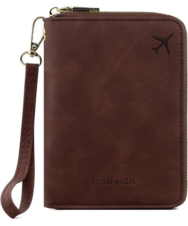 Passport Holder for Travel Women and Men RFID Passport Holder with Card Slots Holder Passport Case Passport cover Passport Wallet Travel Essentials and Accessories (Short Zipper, SZH-Brown)