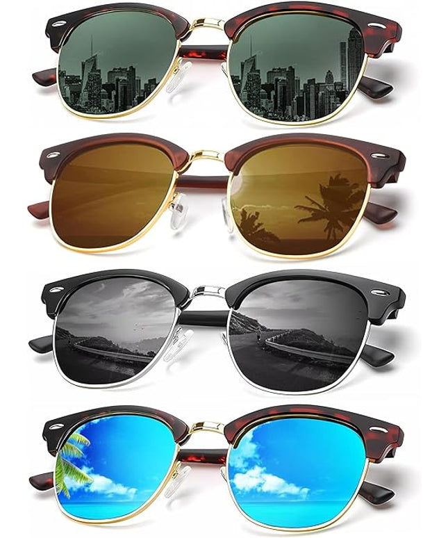 KALIYADI Sunglasses Men Polarized Sunglasses for Men Women Unisex Semi-Rimless Frame Retro Driving Sun Glasses UV Blocking