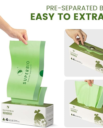 SUPERBIO 4 Gallon Compostable Drawstring Food Scrap Bags,15.1 Liter, 40 Count, 0.9 Mil,Heavy Duty Waste Bags, BPI, Seedling and OK compost INDUSTRIAL