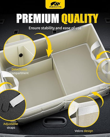 MIKKUPPA Car Trunk Organizer - 65L Collapsible Trunk Organizer with Lid, Sturdy Car Storage for SUV Auto Truck Van with Adjustable Straps and Non Slip Bottom (White)