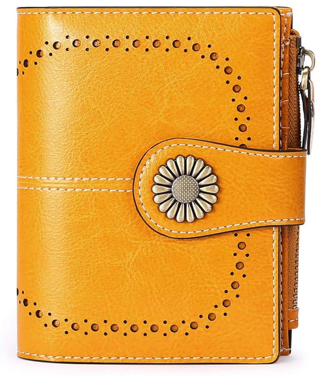 SENDEFN Small Womens Wallet Leather Bifold Card Holder RFID Blocking with Zipper Coin Pocket
