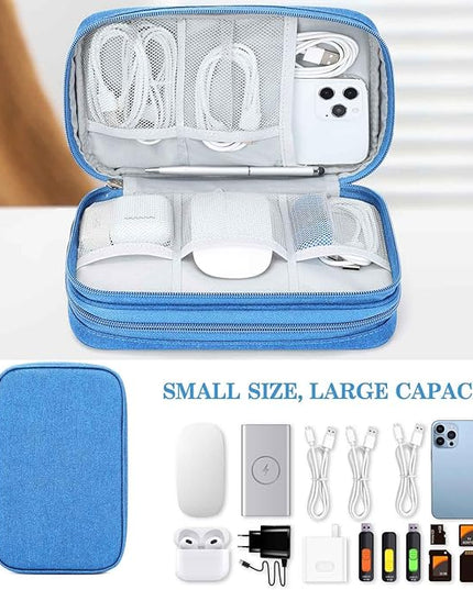 FYY Electronic Organizer, Large Travel Cable Organizer Bag Pouch Electronic Accessories Carry Case Portable Waterproof Double Layers All-in-One Storage Bag for Cable, Cord, Charger, Phone, Cyan