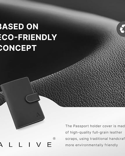 ALLIVE Passport Holder for Travel Family, Genuine Leather Passport Wallet with AirTag Slot, RFID Blocking Travel Document Organizer for Women & Men, Airport Essentials, Family Travel Gift (Black)