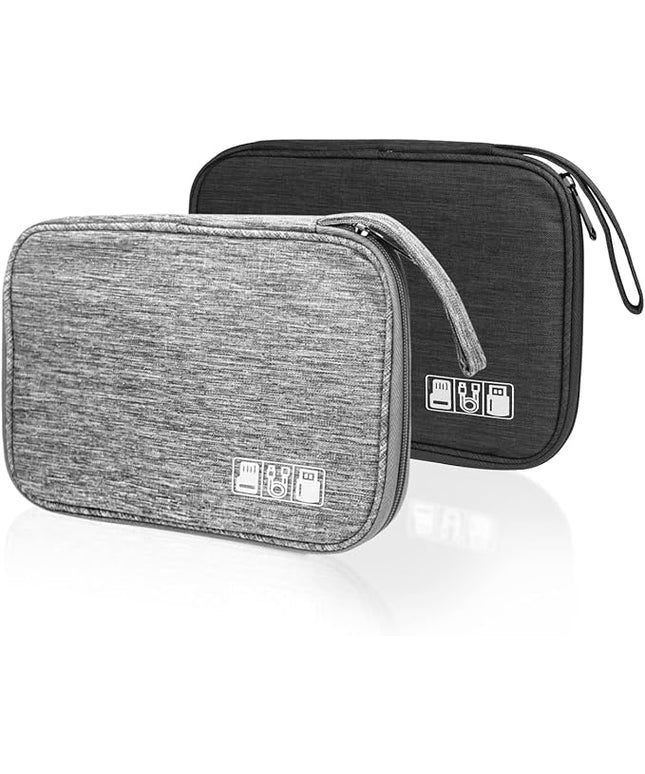 Electronics Organizer Travel Case,Electronic Accessories Storage Bag,Travel Cord Organizer Bag for Small Charging Cord Storage,Cables,2 Packs Black&Grey