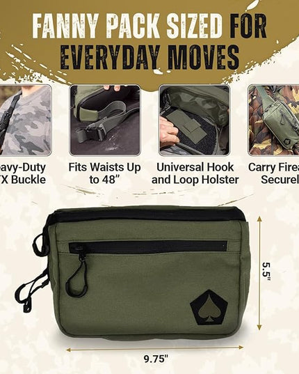 HighSpeedDaddy Carry Fanny Pack - 500D Water-Resistant Nylon, Quick Access CCW Pocket, YKK AquaGuard Zippers, EDC Bag with Adjustable Waist (upto 49"), Everyday Carry for Men & Women - Green