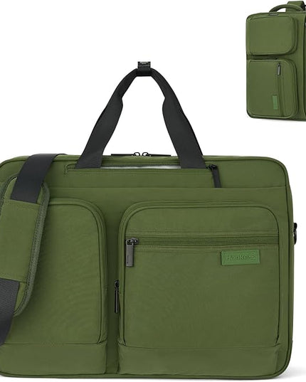 Hanke Convertible Laptop Bag, 3 In 1 Briefcase Backpack 17.3 Inch Computer Bag for Men Women, Travel Laptop Briefcase Messenger Bag, Underseat Carry On Personal Item, Pine Green