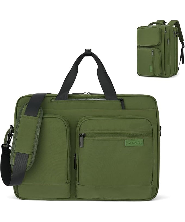 Hanke Convertible Laptop Bag, 3 In 1 Briefcase Backpack 17.3 Inch Computer Bag for Men Women, Travel Laptop Briefcase Messenger Bag, Underseat Carry On Personal Item, Pine Green