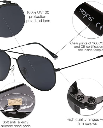 SOJOS Classic Aviator Polarized Sunglasses for Men Women Vintage Retro Style
