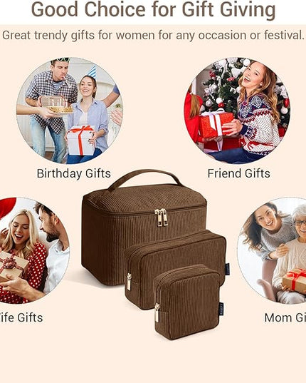 MAGEFY Small Makeup Bag for Purse Mini Cosmetics Bag Corduroy Cute Cosmetic Pouch for Women with Slip-in Pockets